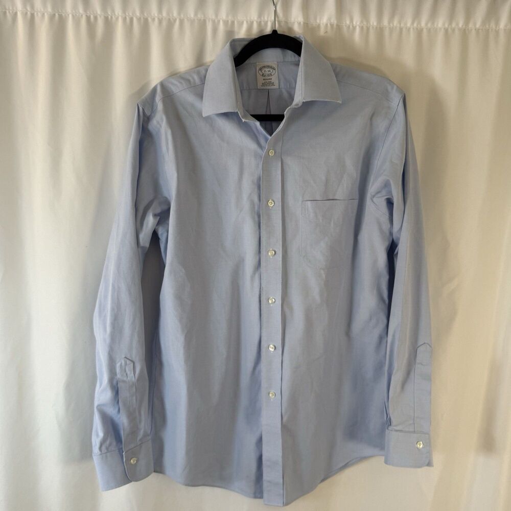 Brooks Brothers Regent Dress Shirt Men's 15 34 Blue Button Up Long Sleeve